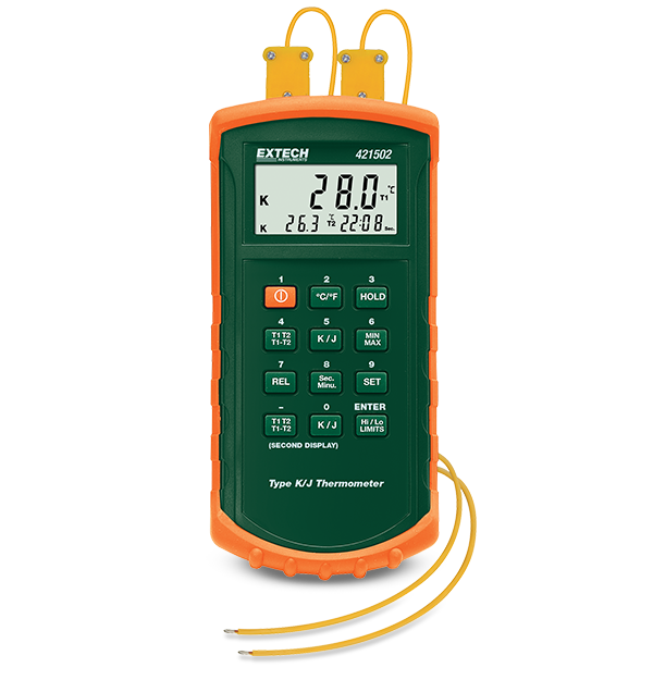 Contact Thermometer 421502 Type J/K, Dual Input Thermometer with Alarm