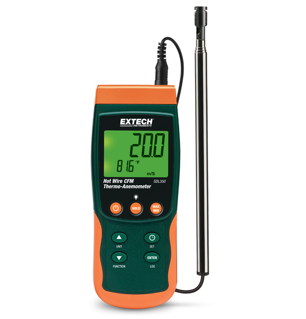 Air Flow Meter SDL350 Hot Wire CFM Thermo-Anemometer/Datalogger