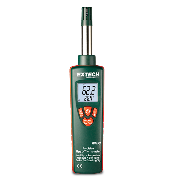 Extech RH490 Precision Hygro-Thermometer Highest 2% RH accuracy with Grains Per Pound (GPP) Display